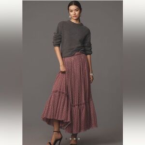 By Anthropologie Tiered Tulle Micro-Polka Dot Maxi Skirt in Mauve